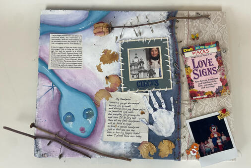Mixed Media Painting, Found Objects, Stretched Fabric on Canvas
